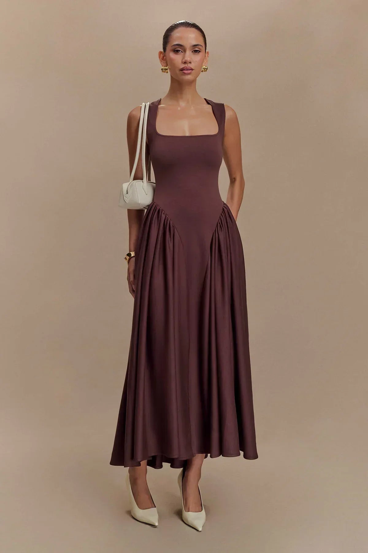 Aurazio Abito Midi con Scollo Quadrato per Donna