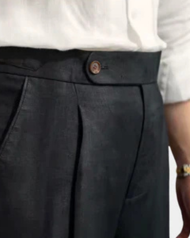 Aurazio Pantaloni in lino a pieghe da uomo