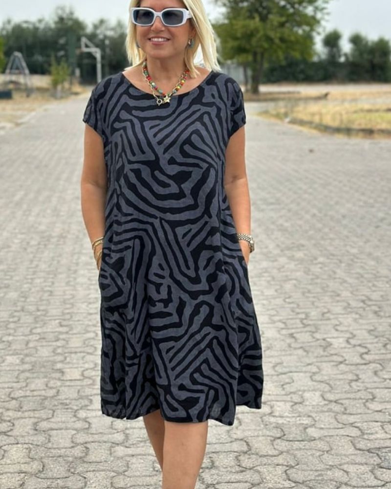 Aurazio Abito Estivo Stampato Da Donna Con Scollo Tondo