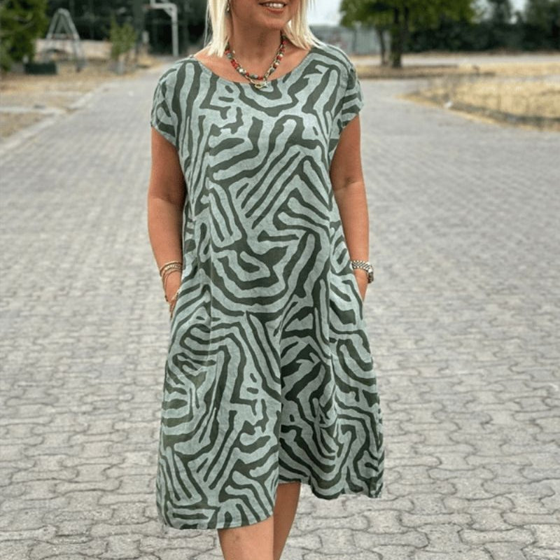 Aurazio Abito Estivo Stampato Da Donna Con Scollo Tondo