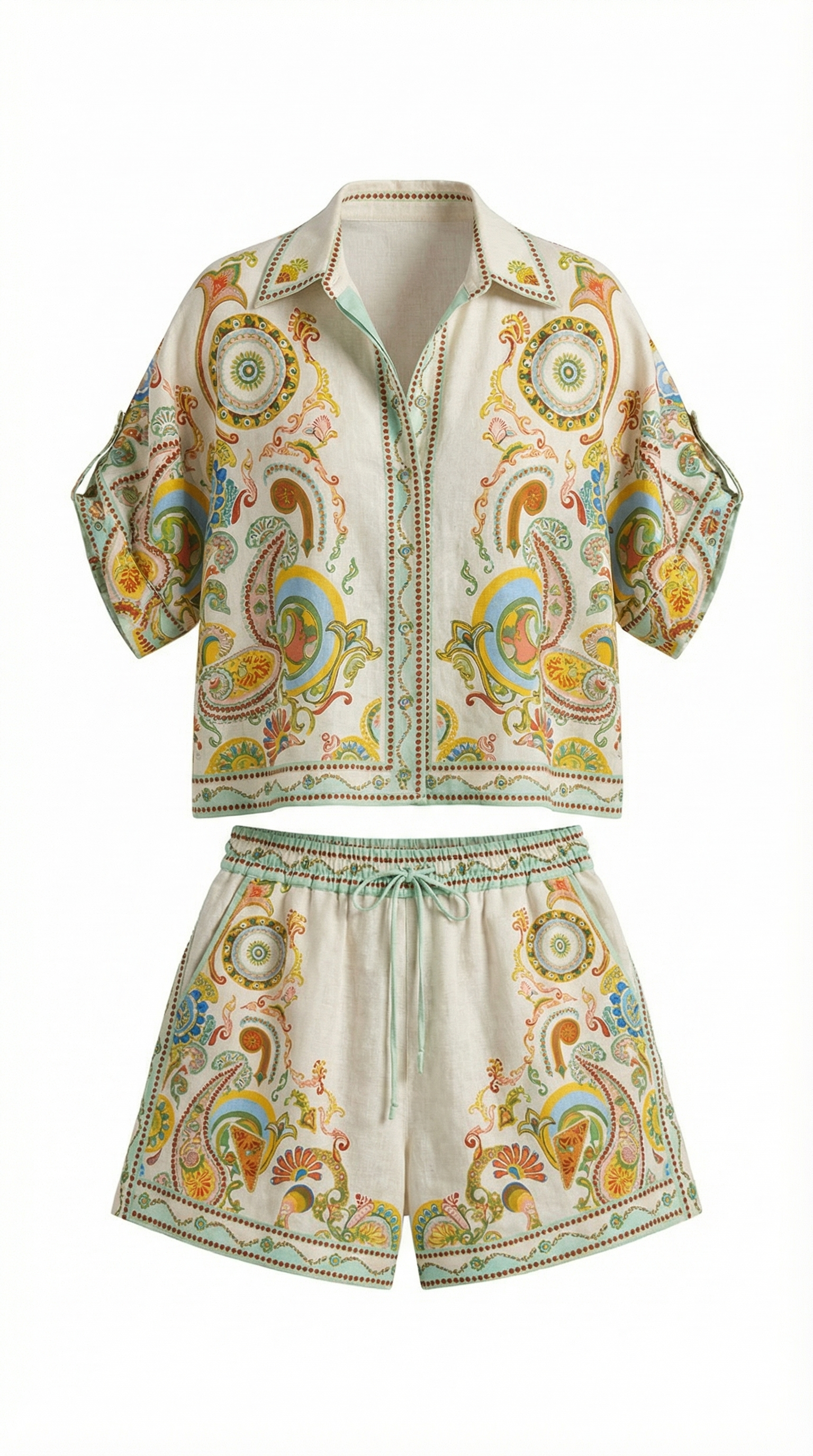 Aurazio Set Camicia e Shorts Stampa Boho per Donna