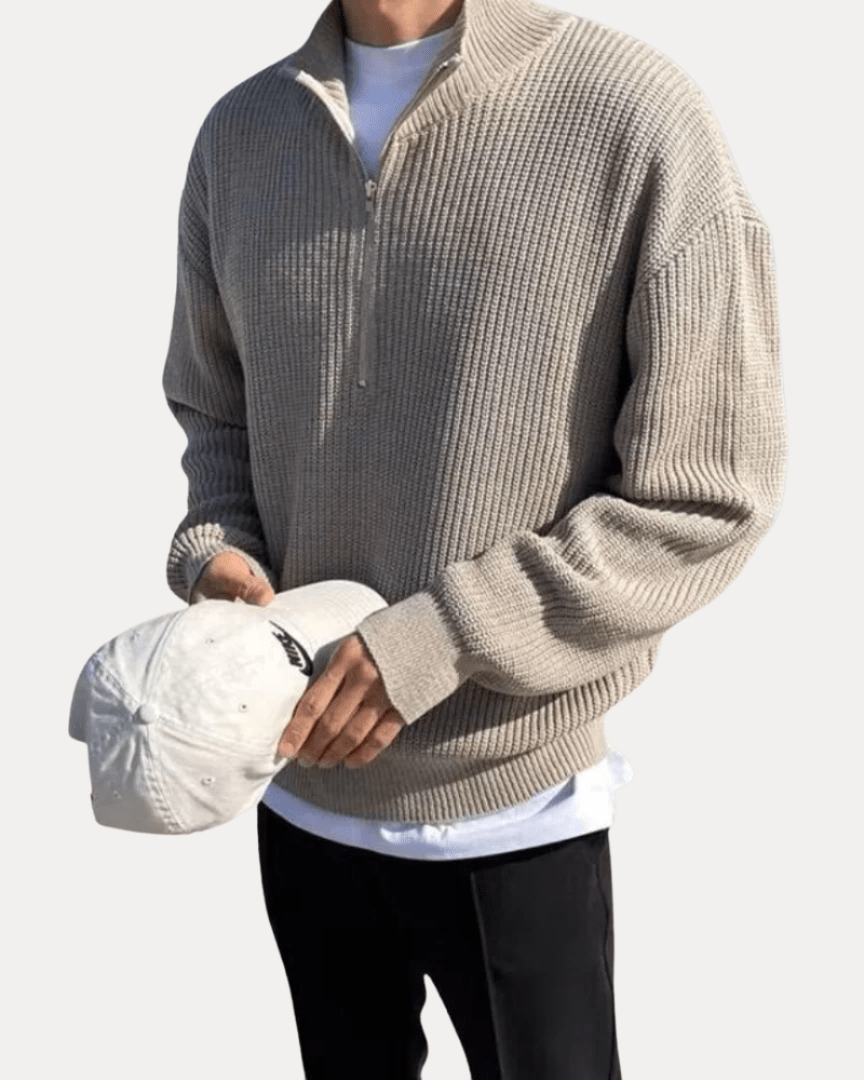 Aurazio Matteo Uomo Mezza Zip Maglione In Maglia Lana Misto Morbido Per Inverno Stile Smart Casual Elegante