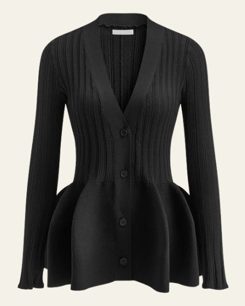 Cardigan Donna in Maglia a Coste con Peplo Silhouette Raffinata