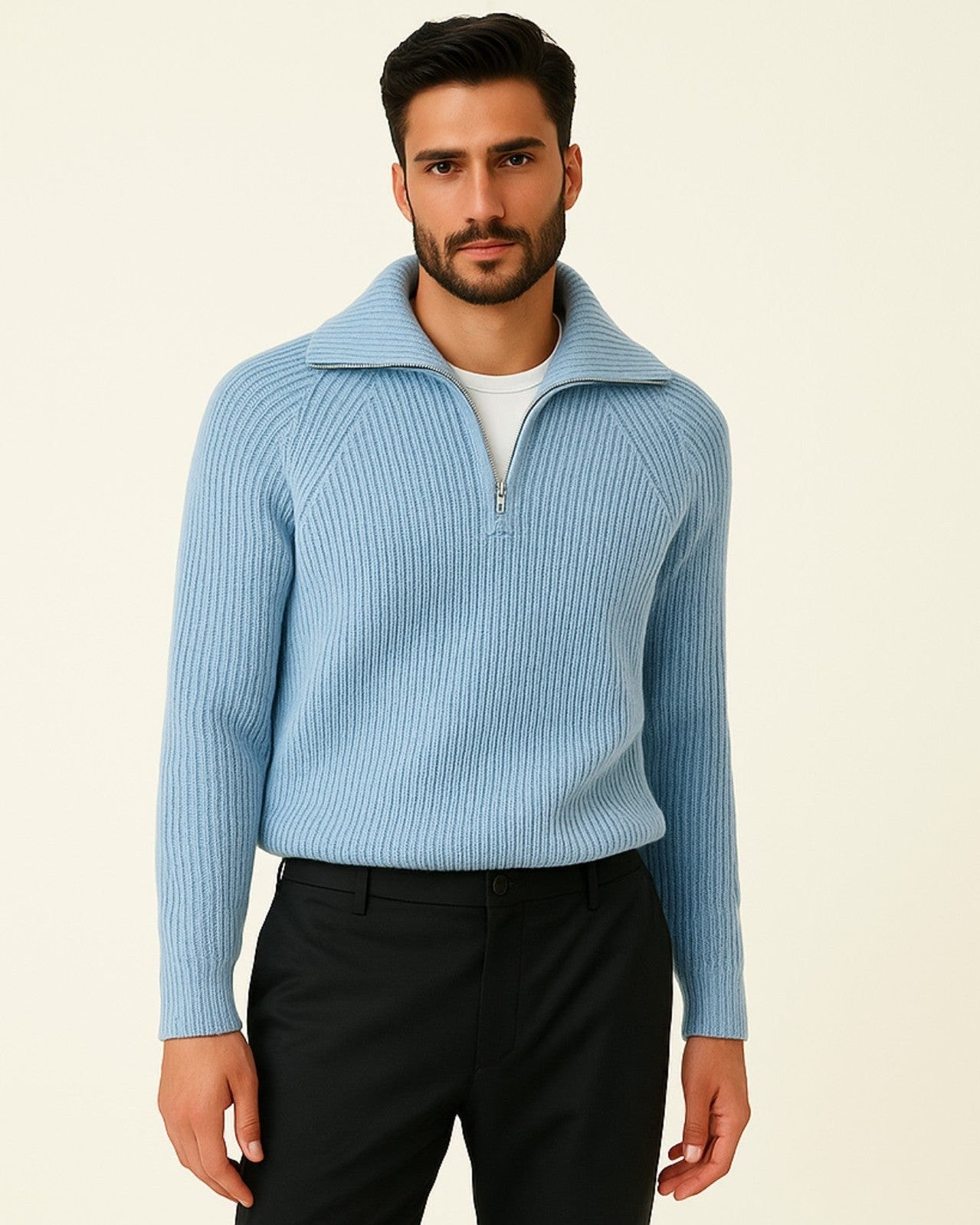 Maglione Uomo con Zip a Metà Torace Caldo Maglia di Qualità