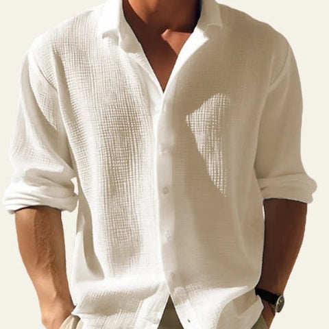 Camicia Uomo Bottonata Testurizzata in Lino Ecologico