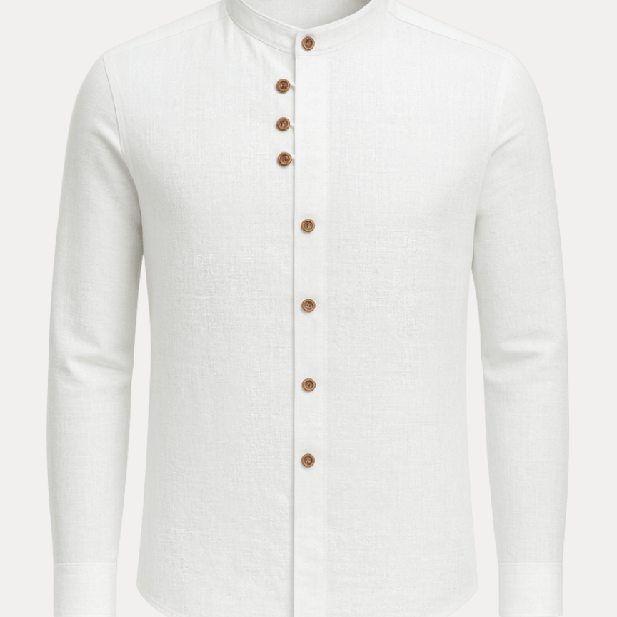 Aurazio Camicia Uomo Collo Coreana In Misto Lino Cotone Traspirante, Vestibilità Regolare Comfort Tutto Il Giorno