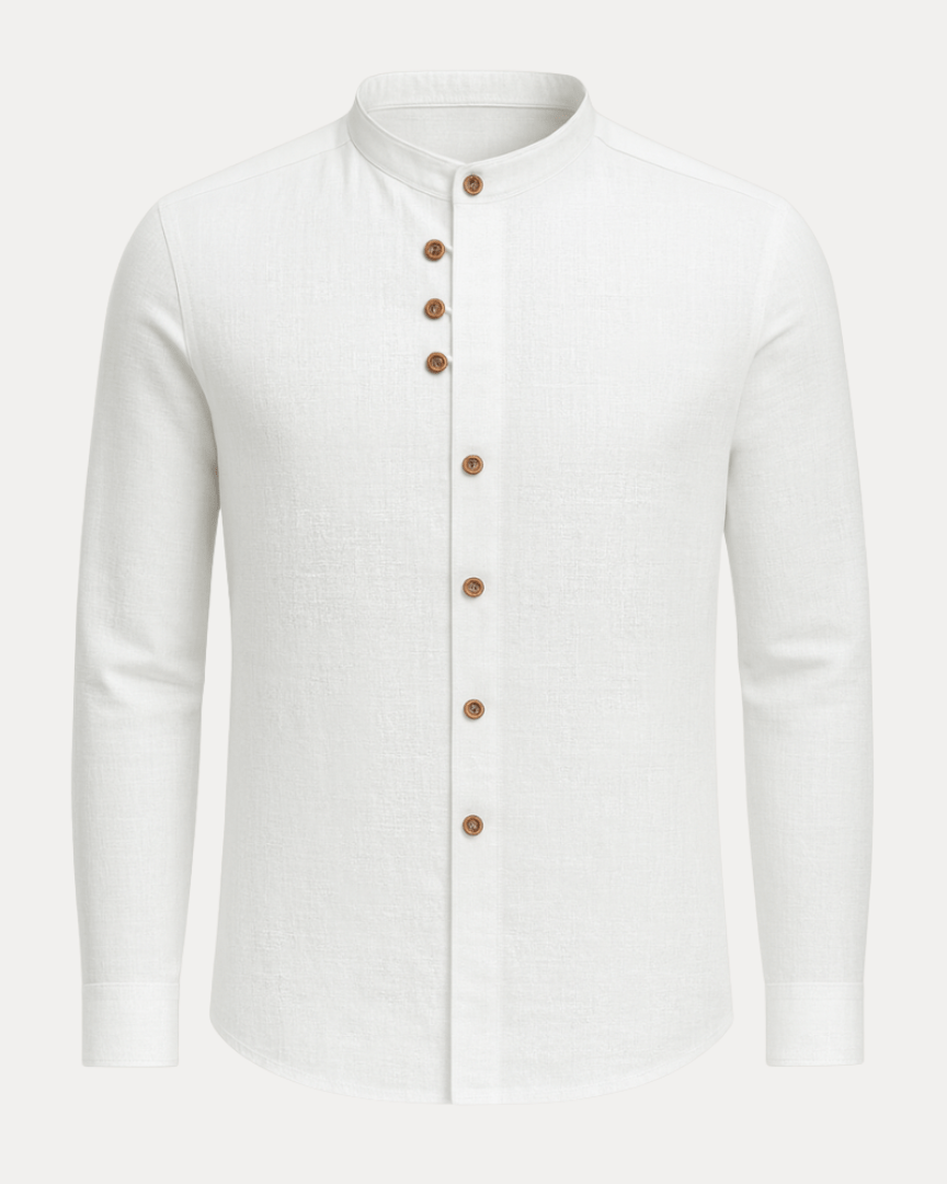 Aurazio Camicia Uomo Collo Coreana In Misto Lino Cotone Traspirante, Vestibilità Regolare Comfort Tutto Il Giorno