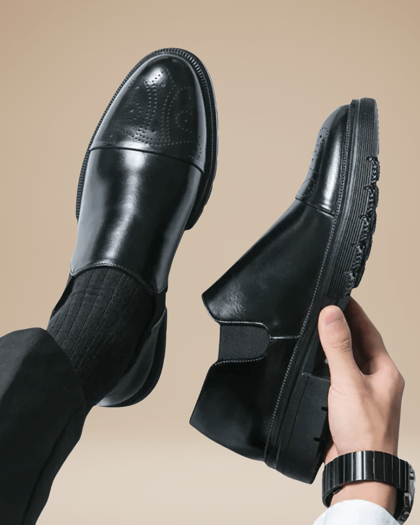 Aurazio Mocassini Uomo Punta Decorata In Pelle Sintetica Liscia, Confortevoli E Facili Da Indossare