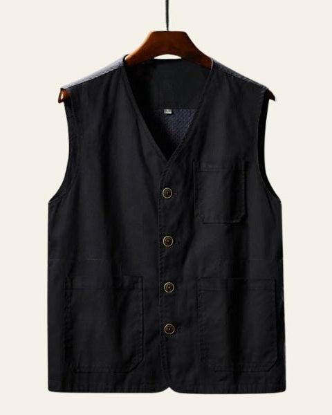 Aurazio Gilet in Cotone Dritto con Tasche da uomo