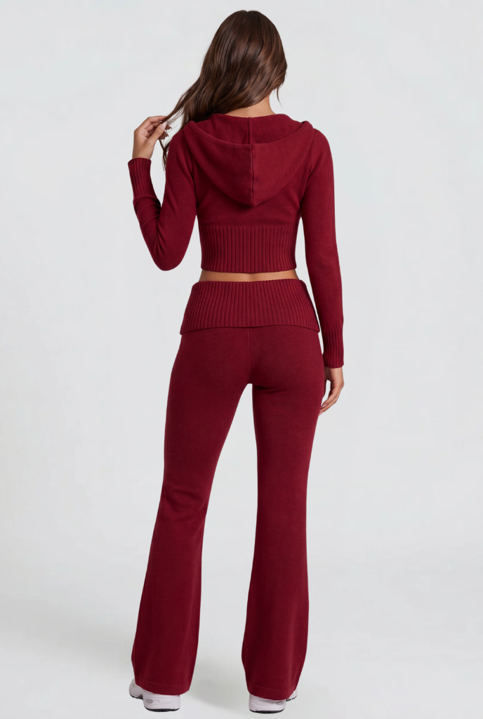 Completo Donna in Maglia Felpa con Zip Corta e Pantaloni Zampa