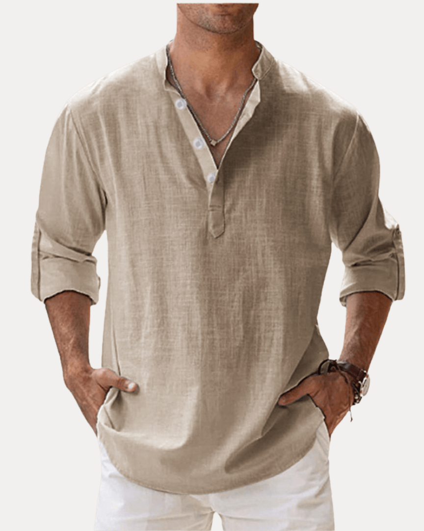 Aurazio Camicia Henley Uomo In Misto Lino Traspirante