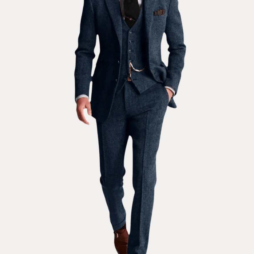 Aurazio Abito Uomo Tre Pezzi In Tweed Classico Taglio Regular Elegante Confortevole