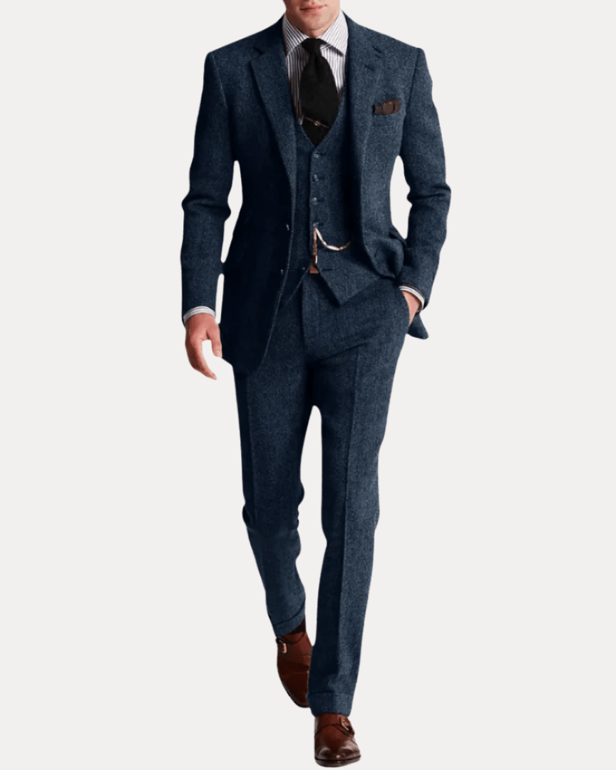 Aurazio Abito Uomo Tre Pezzi In Tweed Classico Taglio Regular Elegante Confortevole