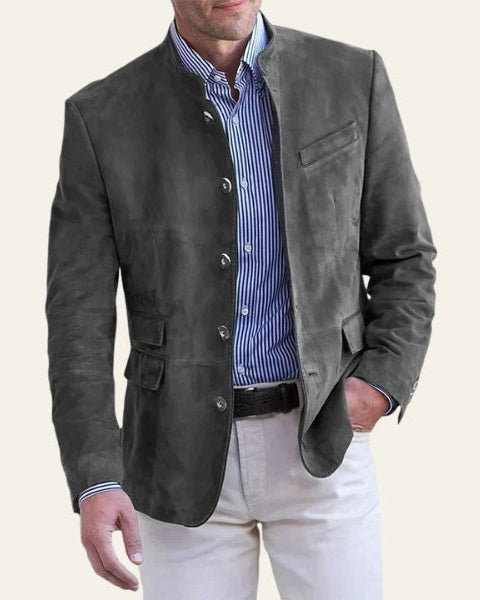 Aurazio Giacca in Similpelle Vegana con Collo Alto da Uomo