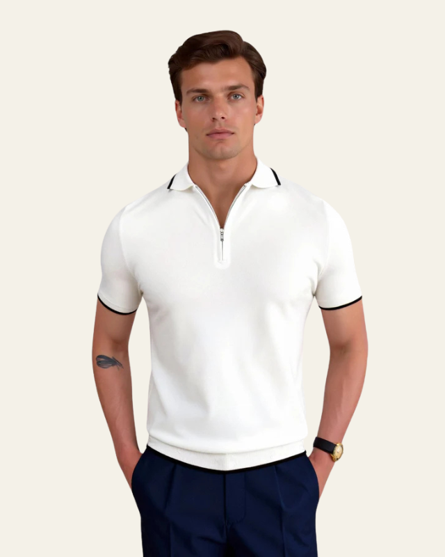 Aurazio Polo con Zip a Metà da Uomo con Dettaglio a Contrasto