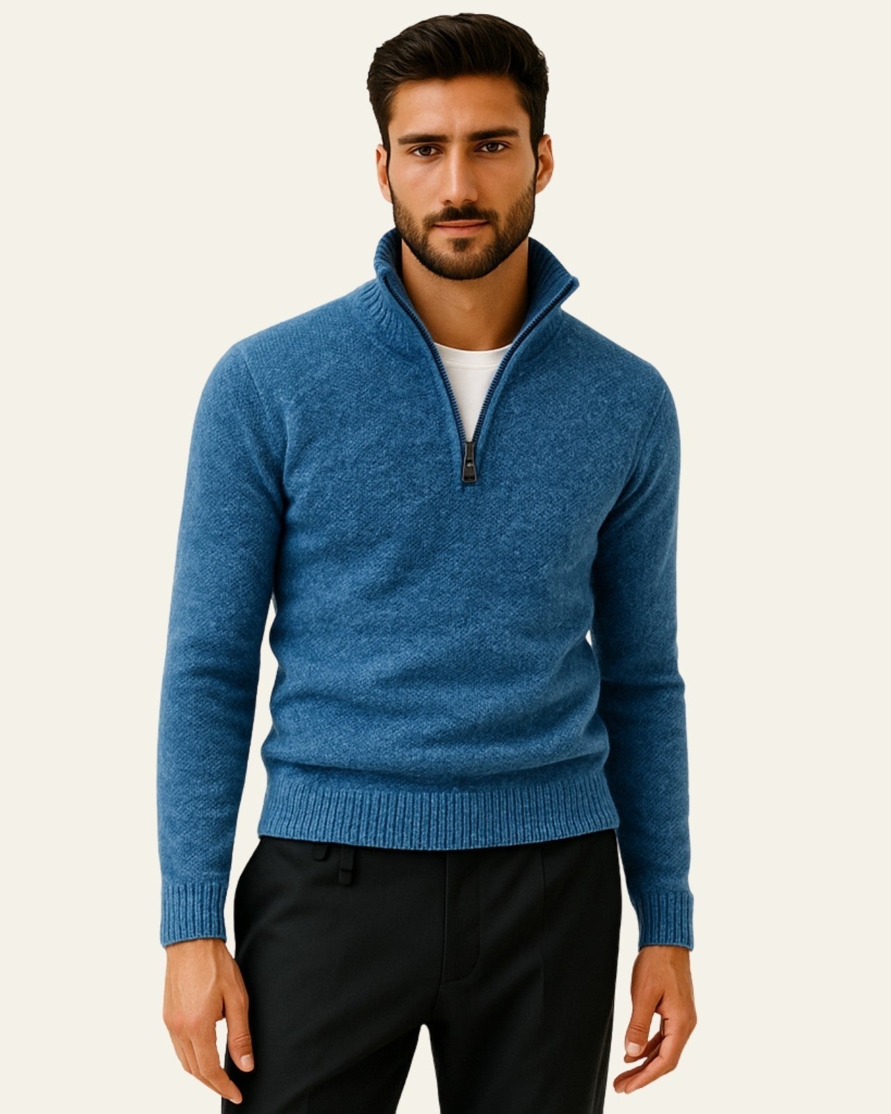 Aurazio Maglione Testurizzato Con Zip A Metà Da Uomo