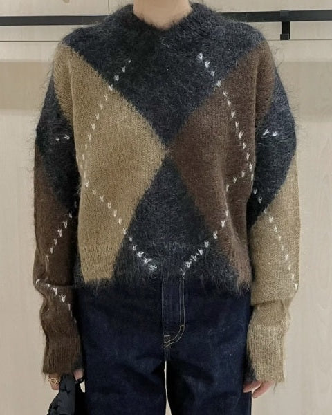 Aurazio Maglione di lana a motivo argyle da donna