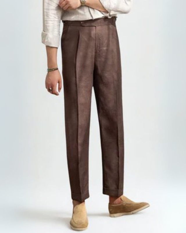 Aurazio Pantaloni in lino con pieghe da uomo