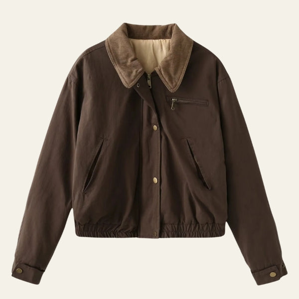 Giacca Bomber Donna in Twill di Cotone Collo Velluto a Coste