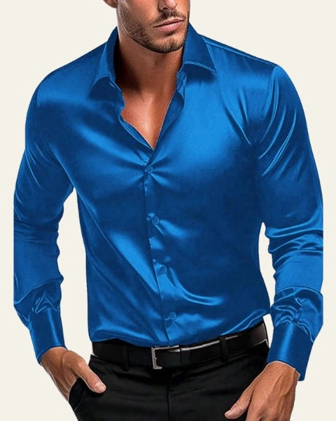 Aurazio Camicia Satinata a Maniche Lunghe da Uomo