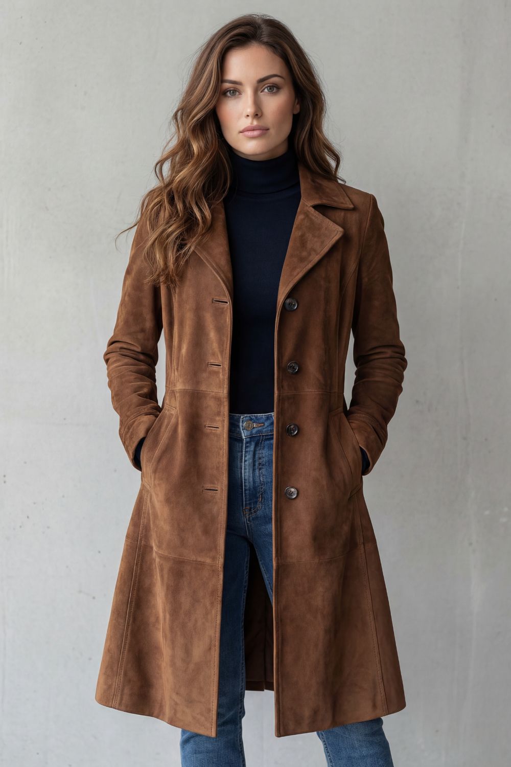Cappotto Donna Lungo Effetto Camoscio Vintage Linea Longline