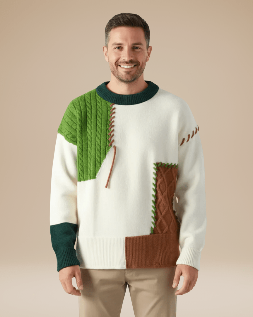 Aurazio Maglione Patchwork Treccie Caldo Donna Chic