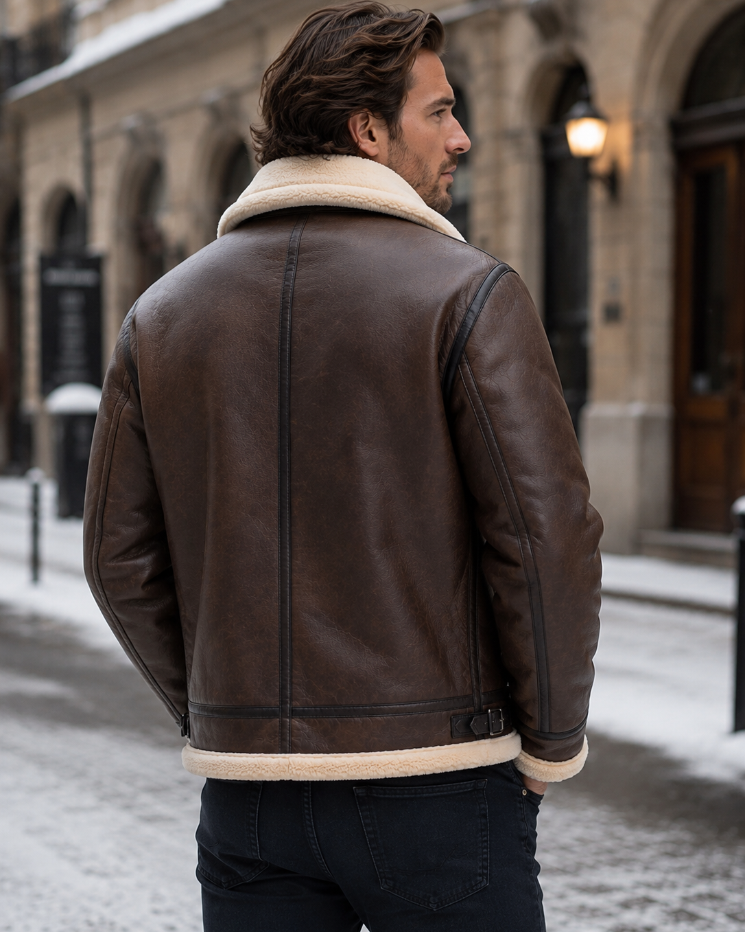 Giacca Aviator Uomo in Pelle Fodera Shearling Sintetico
