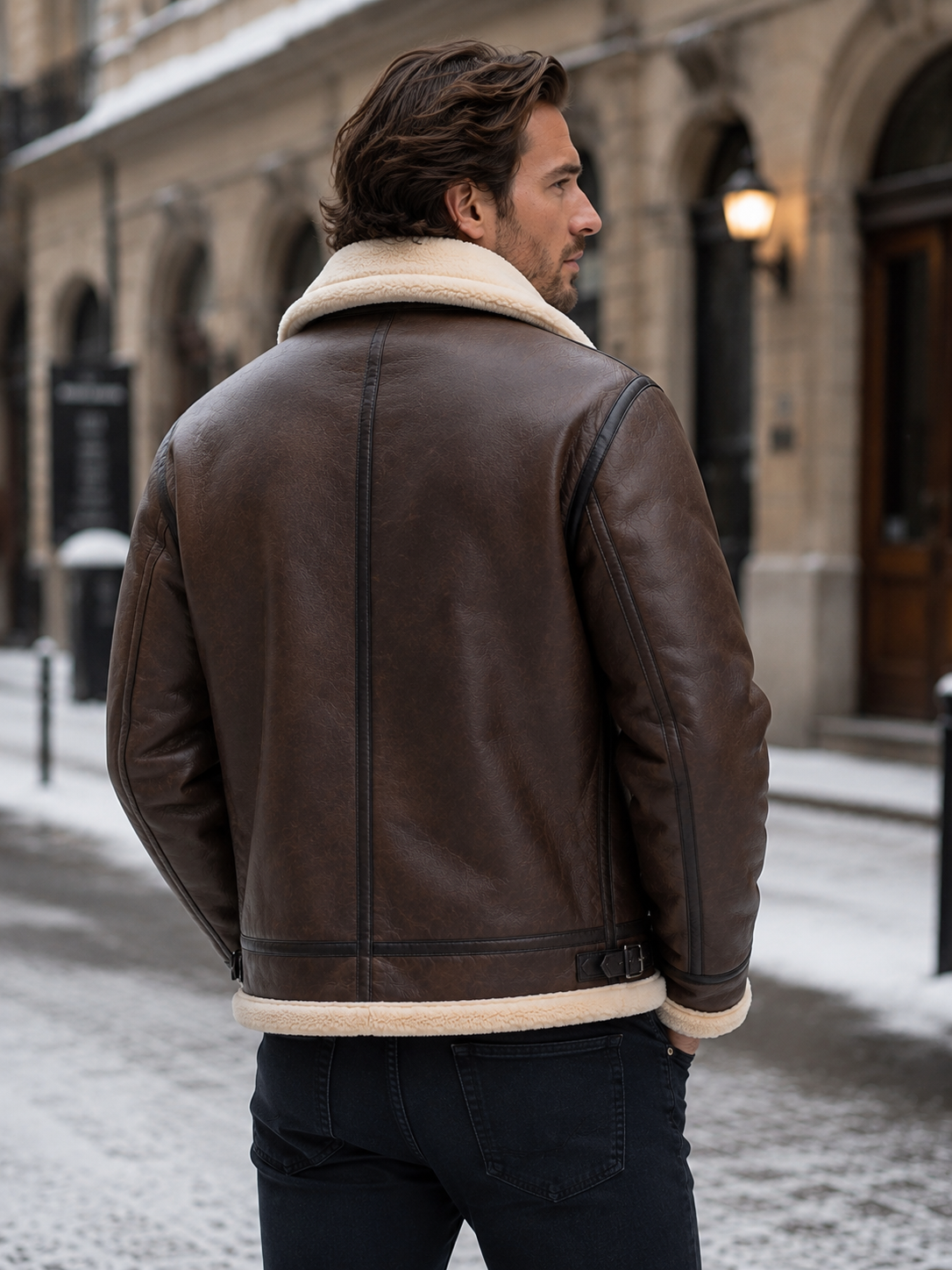 Giacca Aviator Uomo in Pelle Fodera Shearling Sintetico