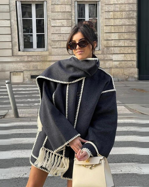 Cappotto Donna in Lana con Sciarpa Integrata Caldo Raffinato