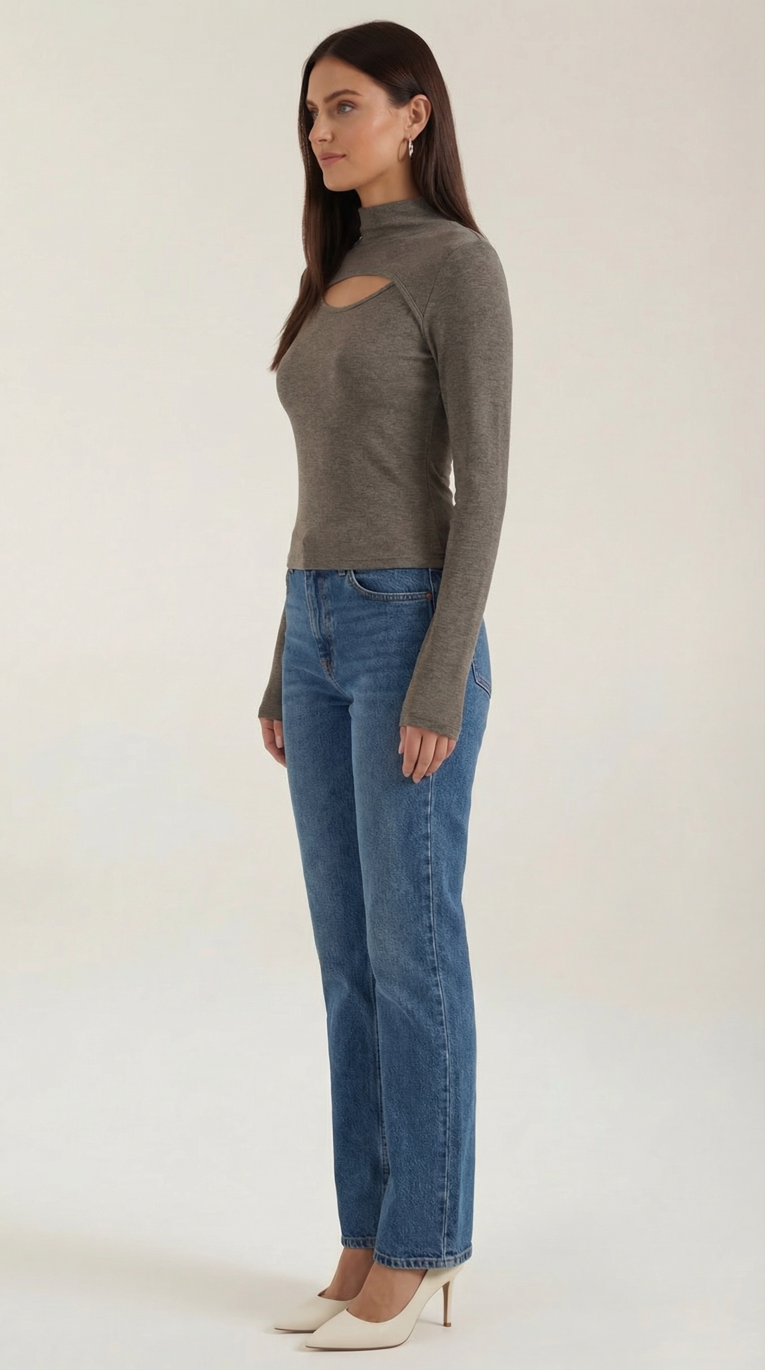 Aurazio Maglia a Maniche Lunghe con Tagli da Donna