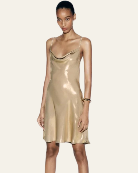 Abito Slip Donna Iridescente Cangiante Caduta Fluida Serale