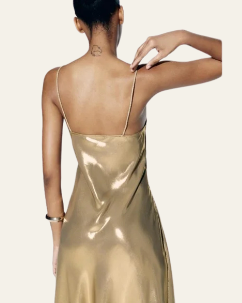 Abito Slip Donna Iridescente Cangiante Caduta Fluida Serale