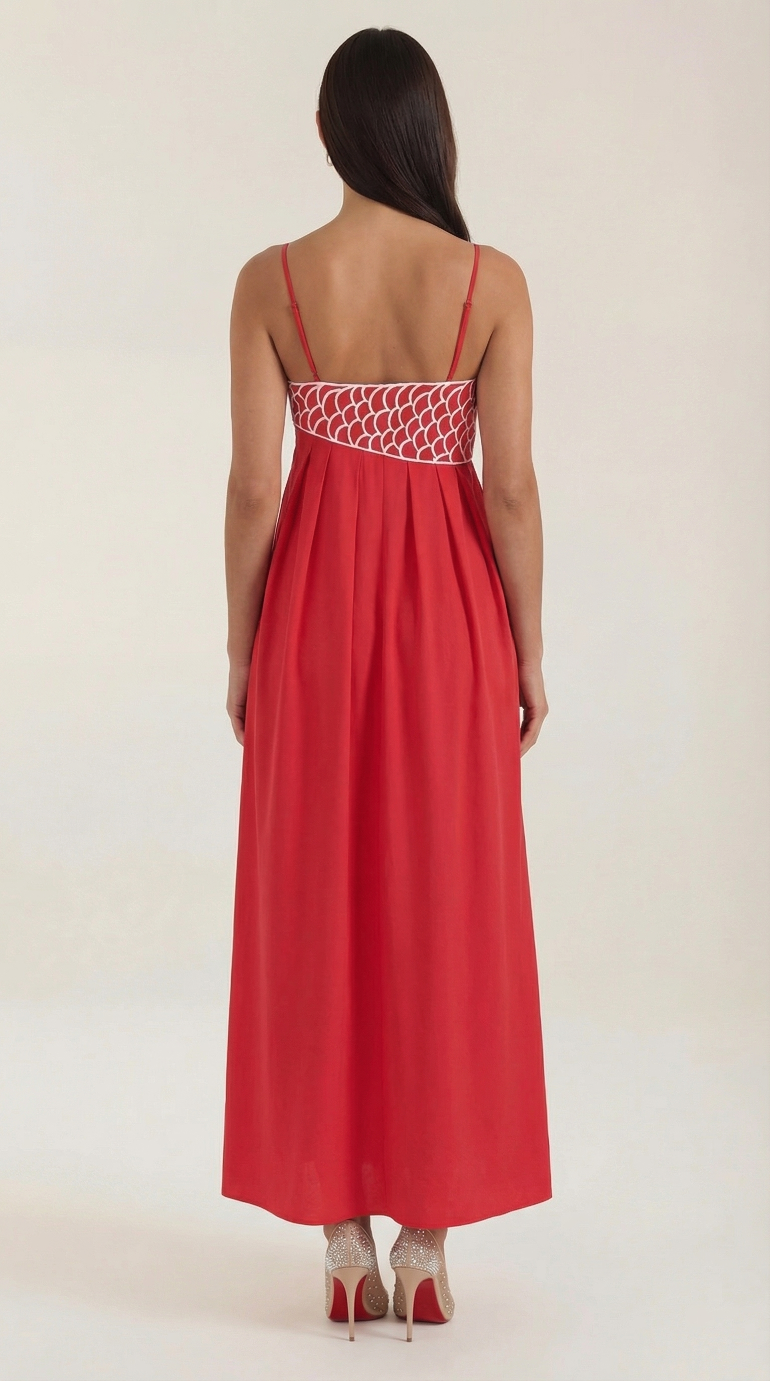 Abito Lungo Donna Ricamato Boho Spalline Sottili Fluido