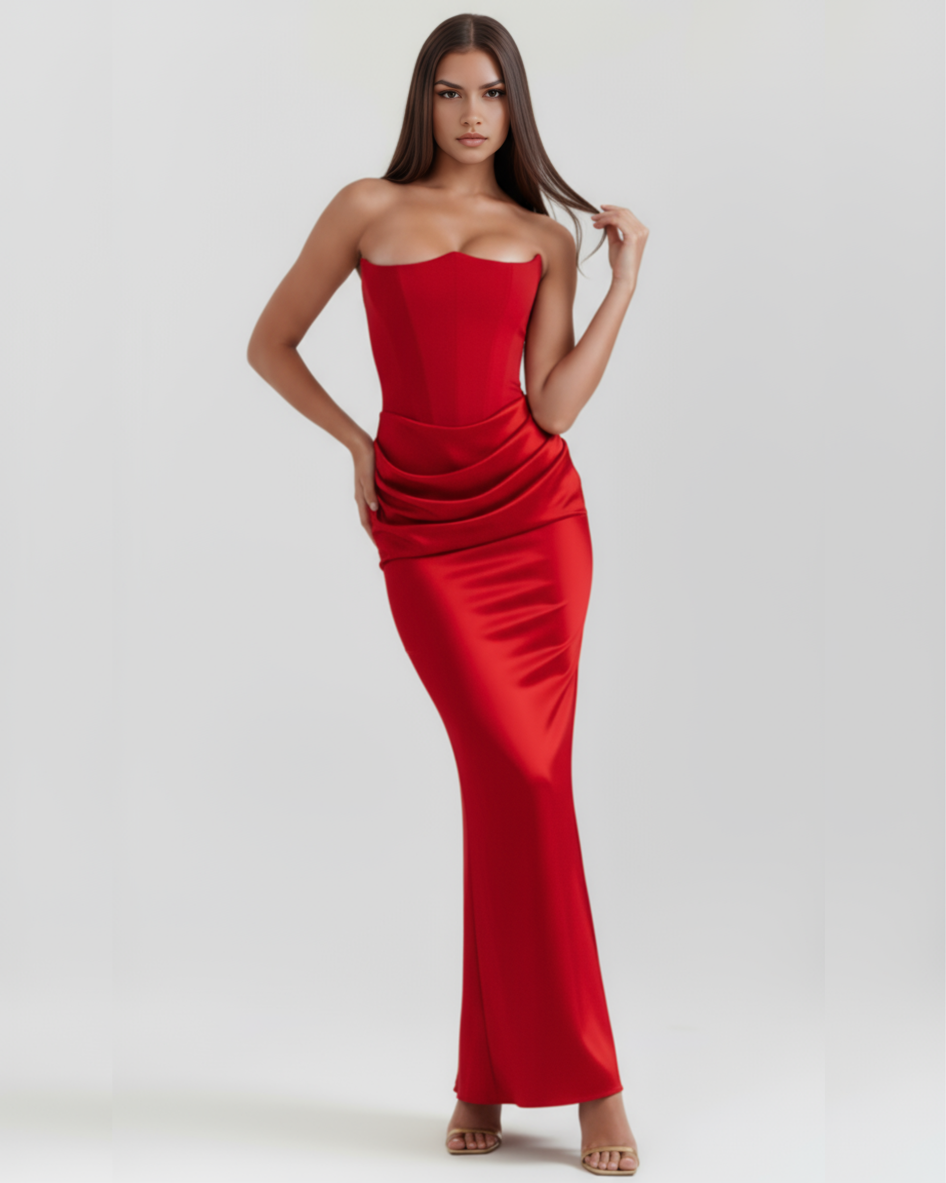 Abito Lungo Donna Corsetto Senza Spalline da Sera
