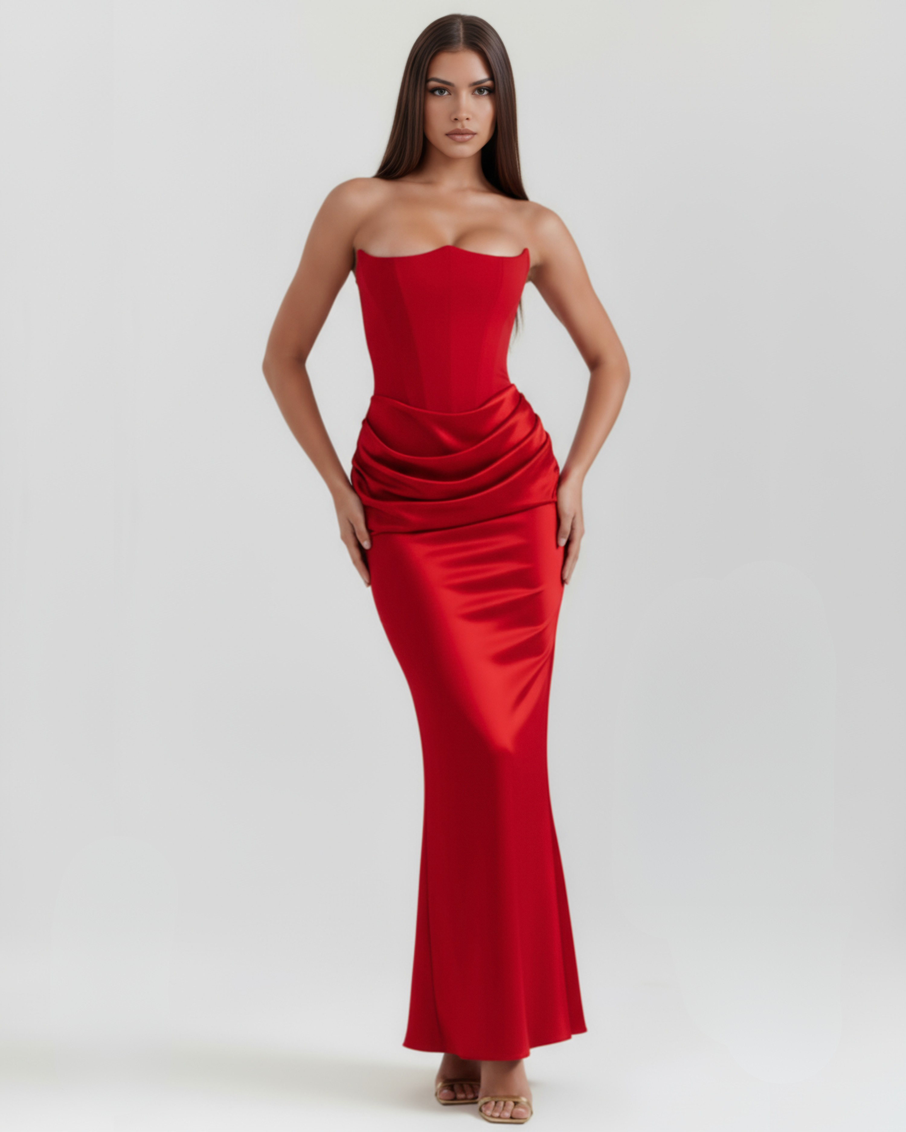Abito Lungo Donna Corsetto Senza Spalline da Sera