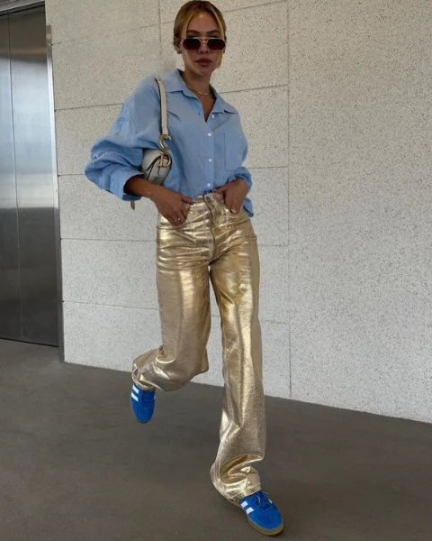 Aurazio Jeans metallizzati dorati da donna