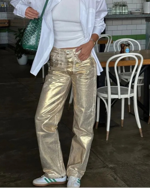 Aurazio Jeans metallizzati dorati da donna
