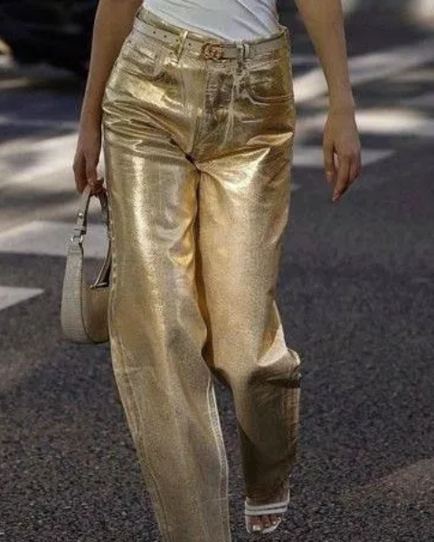 Aurazio Jeans metallizzati dorati da donna