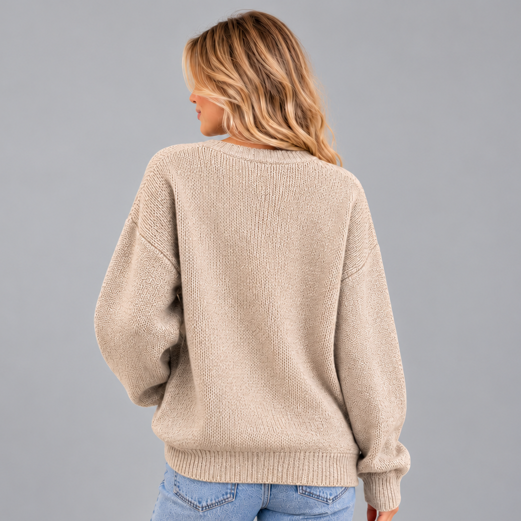 Maglione Natalizio Donna con Gnomi Beige Vestibilità Rilassata