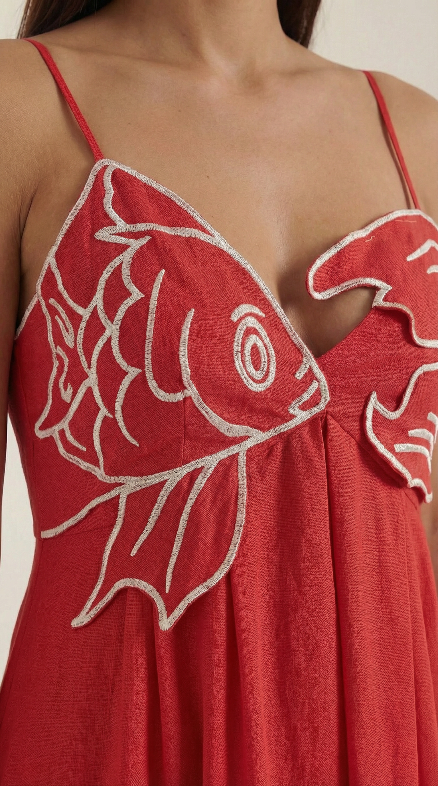Abito Lungo Donna Ricamato Boho Spalline Sottili Fluido