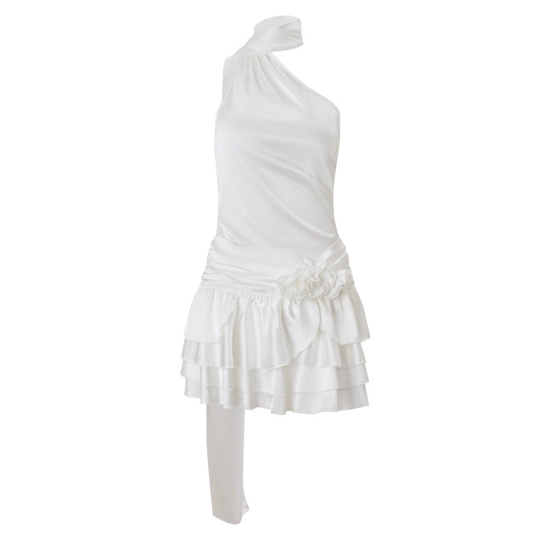 Aurazio Abito Satin Asimmetrico Da Donna Scollo All'americana Corto Leggero Ideale Primavera Estate Elegante
