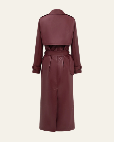 Trench Donna in Pelle Vegana Lungo con Cintura Lucido