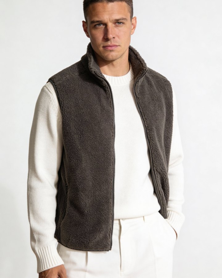 Gilet Uomo in Pile Sherpa Caldo Avvolgente Layering