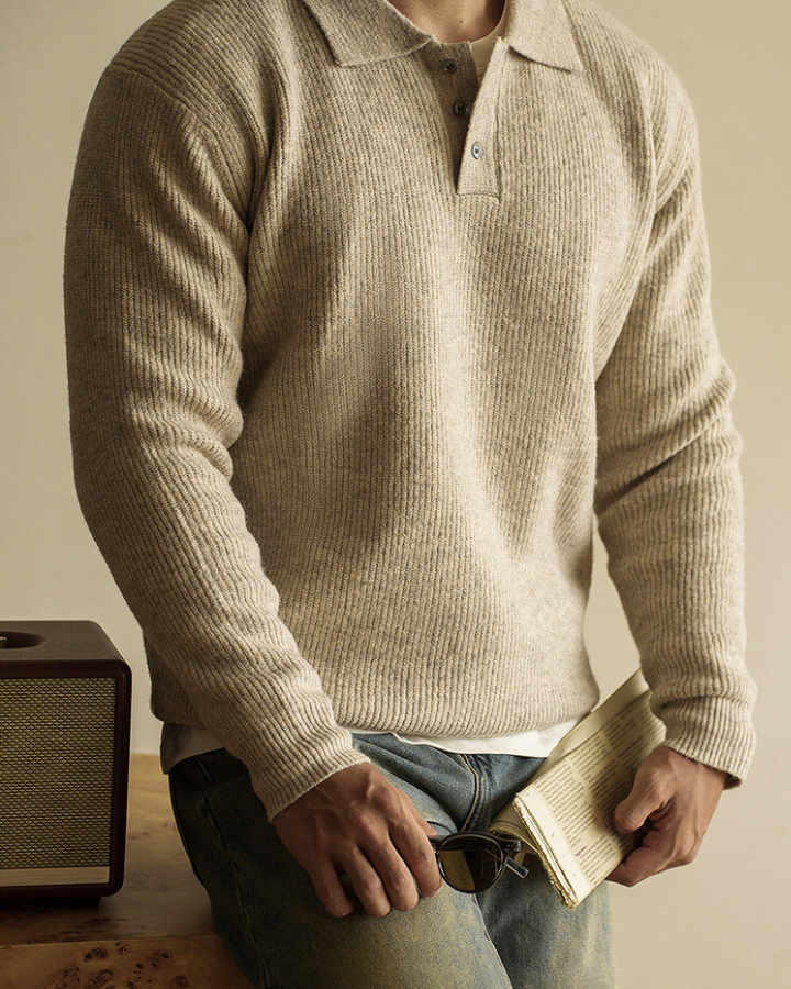 Aurazio Maglione Polo in Maglia a Maniche Lunghe da Uomo