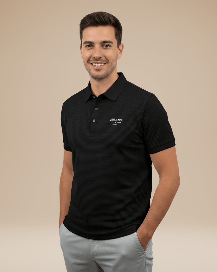 Aurazio Polo Uomo Elegante Stile Italiano Classico In Nido Ape Tessuto Traspirante Comfort