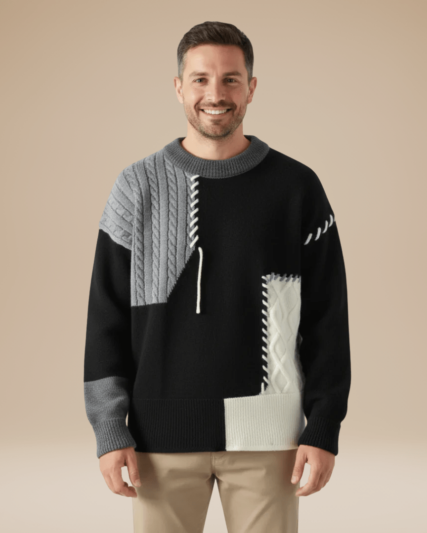 Aurazio Maglione Patchwork Treccie Caldo Donna Chic