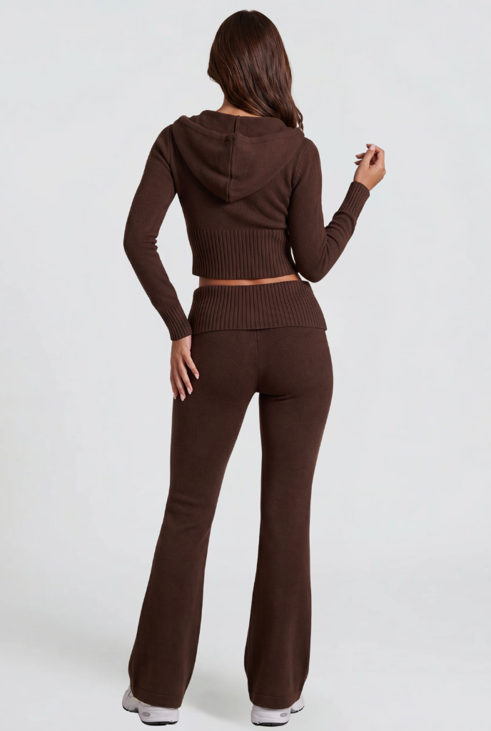 Completo Donna in Maglia Felpa con Zip Corta e Pantaloni Zampa