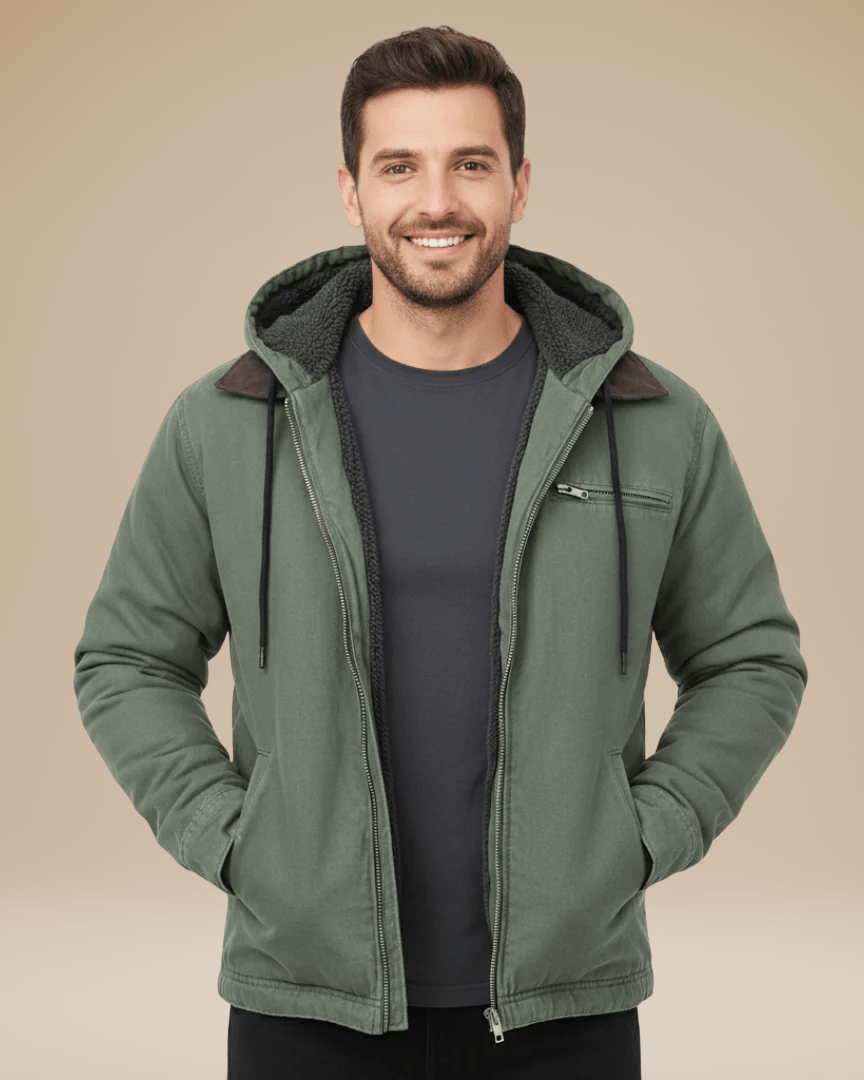 Aurazio Giacca Uomo Cappuccio Pile Foderata Con Zip Frontale Calda E Confortevole Autunno Inverno