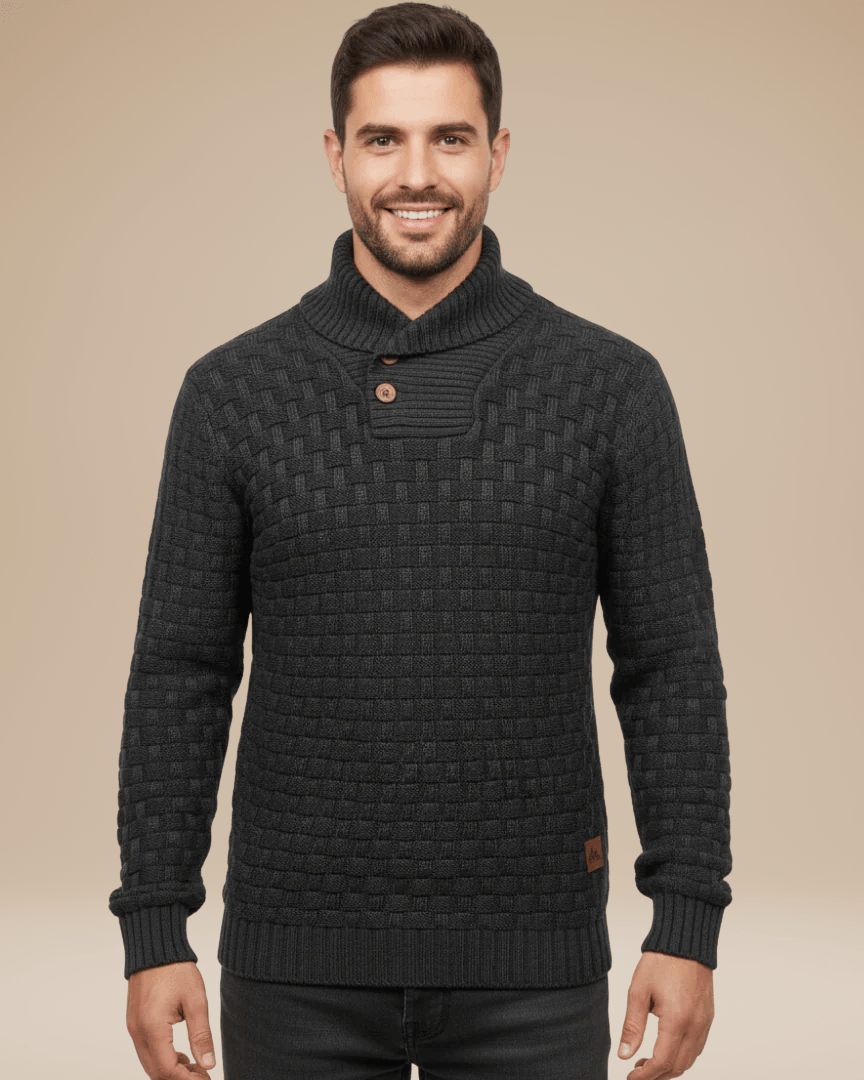 Aurazio Maglione Uomo Collo Sciallato Con Bottoni Caldo In Filato Medio Elegante Trama A Cestino