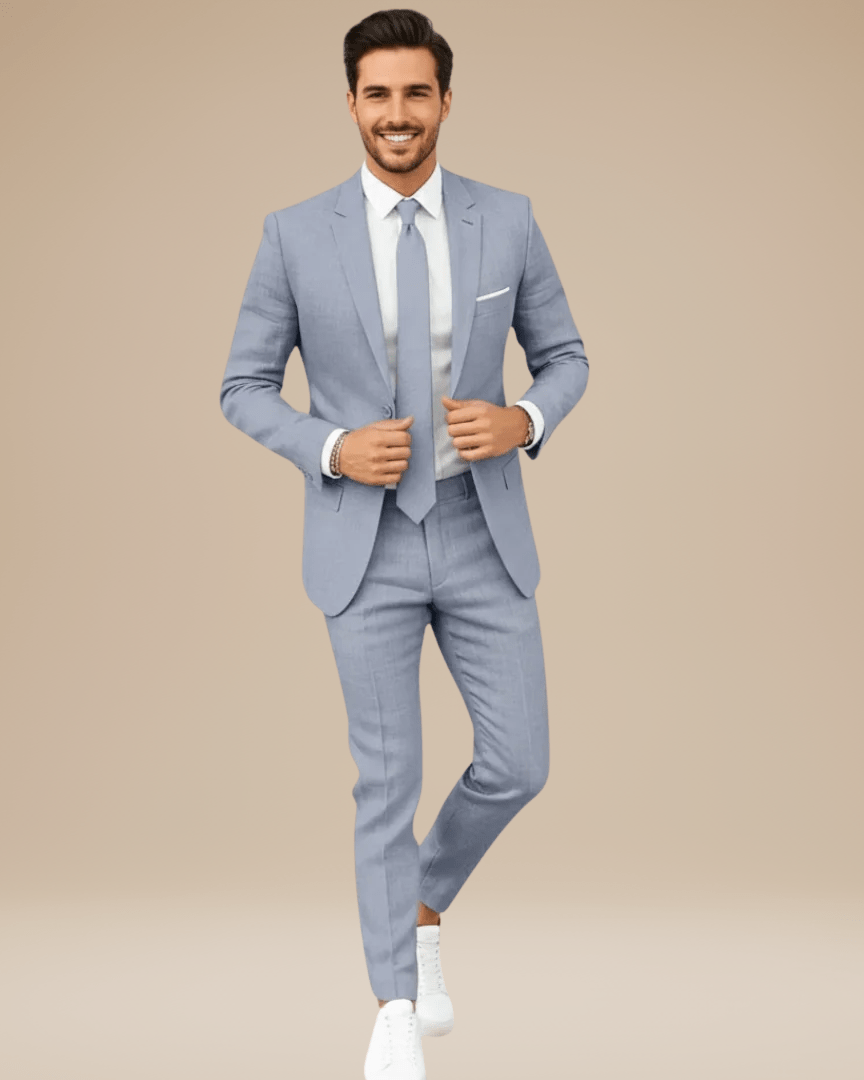 Aurazio Abito Uomo Slim Fit In Lino Leggero Elegante Completo Monopetto Due Bottoni